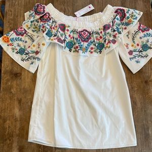 Parker Women's Cold Shoulder White Floral Embroidered Dress Size
